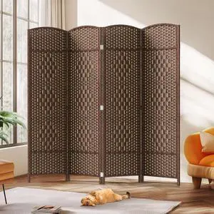 Rattan Room Divider, 4-Panel Folding Privacy Screen 6ft. Extra Wide | Room Separation,wood frame,freestanding temporary partition wall divider,portable Separator,bedroom,home office,70.9"H 79.9"W Rattan Room Divider, 4-Panel Folding Privacy Screen 6ft. Extra Wide | Room Separation,wood frame,freestanding temporary partition wall divider,portable Separator,bedroom,home office,70.9"H 79.9"W