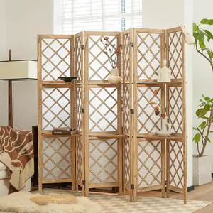 Room Divider with Shelves, 6-Panel Japanese Shoji Screen 67"H 96"W | removable storage/display wood shelves, room separation, privacy screen, partition wall for living room bedroom office porch Room Divider with Shelves, 6-Panel Japanese Shoji Screen 67"H 96"W | removable storage/display wood shelves, room separation, privacy screen, partition wall for living room bedroom office porch