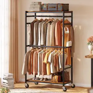 HOKEEPER Heavy Duty Rolling Clothes Rack, Metal Closet Organizer with Wood Shelves, Adjustable 70.9"-79.9" H x 39.3" W Freestanding Wardrobe for Bedroom, Max Load 450 LBS HOKEEPER Heavy Duty Rolling Clothes Rack, Metal Closet Organizer with Wood Shelves, Adjustable 70.9"-79.9" H x 39.3" W Freestanding Wardrobe for Bedroom, Max Load 450 LBS