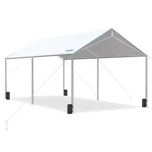 10x20 ft Heavy Duty Car Canopy Galvanized Frame Carport Outdoor Party Tent Boat Shelter with 3 Reinforced Steel Cables - White 10x20 ft Heavy Duty Car Canopy Galvanized Frame Carport Outdoor Party Tent Boat Shelter with 3 Reinforced Steel Cables - White