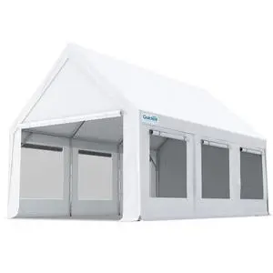 Heavy Duty 10x20 ft Carport Canopy with High Peak and Ventilation Window Sidewalls, Storage Shed for RV/Truck/Boat Outdoor Party Tent for Wedding - White Heavy Duty 10x20 ft Carport Canopy with High Peak and Ventilation Window Sidewalls, Storage Shed for RV/Truck/Boat Outdoor Party Tent for Wedding - White