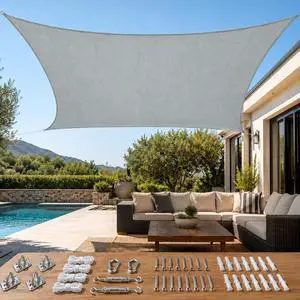 Sun Shade Sail for Patio with Hardware Kit 185GSM 26x20ft Gray | Rectangular Outdoor Sunshades UV Block Outside Canopy Cover for Commercial, Backyard, Garden, Deck Sun Shade Sail for Patio with Hardware Kit 185GSM 26x20ft Gray | Rectangular Outdoor Sunshades UV Block Outside Canopy Cover for Commercial, Backyard, Garden, Deck