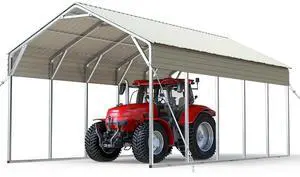 13x26 FT Heavy Duty Metal Carport, Galvanized Steel Hard Top SUV/Truck Parking Shelter with Reinforced Triangle Frame, Weatherproof Rust-Resistant Car Canopy for Vehicle & Boat, White 13x26 FT Heavy Duty Metal Carport, Galvanized Steel Hard Top SUV/Truck Parking Shelter with Reinforced Triangle Frame, Weatherproof Rust-Resistant Car Canopy for Vehicle & Boat, White