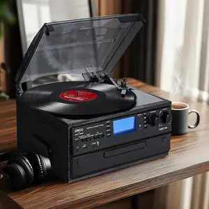 ORCC Vinyl Record Player with Speakers, Turntable CD Player Combo | 3-Speed, 10-in-1 CD/Cassette Player, Bluetooth, USB/SD Playback, AM/FM Radio, Aux-in, Remote Control ORCC Vinyl Record Player with Speakers, Turntable CD Player Combo | 3-Speed, 10-in-1 CD/Cassette Player, Bluetooth, USB/SD Playback, AM/FM Radio, Aux-in, Remote Control