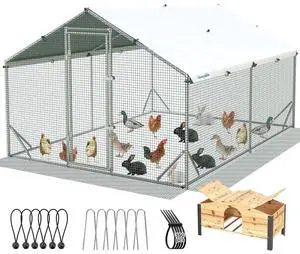 Large Metal Chicken Coop Run for 20+ Poultry w/Beige Nest Box | Side Hardware Cloth & Cover, Advanced Series Outdoor Walk-in Cage Hen Duck Rabbit Dog Pen Yard Farm House, 12x9x6.6FT Large Metal Chicken Coop Run for 20+ Poultry w/Beige Nest Box | Side Hardware Cloth & Cover, Advanced Series Outdoor Walk-in Cage Hen Duck Rabbit Dog Pen Yard Farm House, 12x9x6.6FT