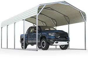 12x20 FT Heavy Duty Metal Carport, Galvanized Steel Hard Top SUV/Truck Parking Shelter with Reinforced Triangle Frame, Weatherproof Rust-Resistant Car Canopy for Vehicle & Boat, White 12x20 FT Heavy Duty Metal Carport, Galvanized Steel Hard Top SUV/Truck Parking Shelter with Reinforced Triangle Frame, Weatherproof Rust-Resistant Car Canopy for Vehicle & Boat, White