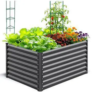 Galvanized Tall Raised Garden Bed 4x3x2 Ft | Garden Bed Hold 24cft Soil Outdoor Heightened Planter Box for Deep Root Vegetables Herbs Tomato Cage Included, Dark Grey Galvanized Tall Raised Garden Bed 4x3x2 Ft | Garden Bed Hold 24cft Soil Outdoor Heightened Planter Box for Deep Root Vegetables Herbs Tomato Cage Included, Dark Grey