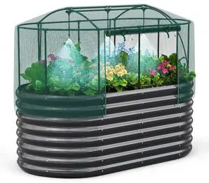 Raised Garden Bed Kit with Self Watering System & Netting 6x3x2Ft | Large Oval Metal Outdoor Planter Garden Boxes for Vegetables Herbs Flowers Raised Garden Bed Kit with Self Watering System & Netting 6x3x2Ft | Large Oval Metal Outdoor Planter Garden Boxes for Vegetables Herbs Flowers