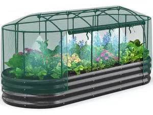 Raised Garden Bed Kit with Self Watering System & Netting 8x3x1Ft | Large Oval Metal Outdoor Planter Garden Boxes for Vegetables Herbs Flowers Raised Garden Bed Kit with Self Watering System & Netting 8x3x1Ft | Large Oval Metal Outdoor Planter Garden Boxes for Vegetables Herbs Flowers
