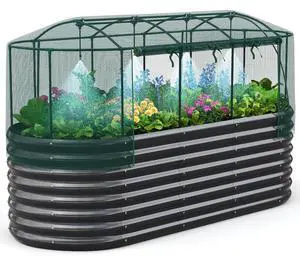 Raised Garden Bed Kit with Self Watering System & Netting 8x3x2Ft | Large Oval Metal Outdoor Planter Garden Boxes for Vegetables Herbs Flowers Raised Garden Bed Kit with Self Watering System & Netting 8x3x2Ft | Large Oval Metal Outdoor Planter Garden Boxes for Vegetables Herbs Flowers