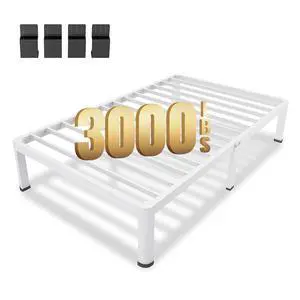 MAF 14 Inch Twin Metal Platform Bed Frame White with Round Corner Legs | Mattress Baffle, 3000 LBS Heavy Duty Steel Slat Support, Noise Free, No Box Spring Needed, Easy Assembly, 12.4" Storage Space MAF 14 Inch Twin Metal Platform Bed Frame White with Round Corner Legs | Mattress Baffle, 3000 LBS Heavy Duty Steel Slat Support, Noise Free, No Box Spring Needed, Easy Assembly, 12.4" Storage Space
