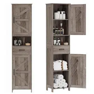 Homhedy 67" H Tall Bathroom Storage Cabinet with Barn Doors and Drawer | Narrow Storage Unit with Adjustable Shelves, Floor Cabinet for Bathroom, Living Room, Entryway or Kitchen, Greige, 15.7" W Homhedy 67" H Tall Bathroom Storage Cabinet with Barn Doors and Drawer | Narrow Storage Unit with Adjustable Shelves, Floor Cabinet for Bathroom, Living Room, Entryway or Kitchen, Greige, 15.7" W