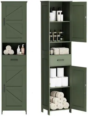 Homhedy 67" H Tall Bathroom Storage Cabinet with Barn Doors and Drawer | Narrow Storage Unit with Adjustable Shelves, Floor Cabinet for Bathroom, Living Room, Entryway or Kitchen, Green, 15.7" W Homhedy 67" H Tall Bathroom Storage Cabinet with Barn Doors and Drawer | Narrow Storage Unit with Adjustable Shelves, Floor Cabinet for Bathroom, Living Room, Entryway or Kitchen, Green, 15.7" W