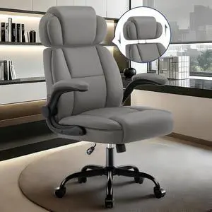 AreShark Ergonomic Office Chair with Lumbar Support, 400lbs Heavy Duty Big and Tall Executive Desk Chair, PU Leather High Back Computer Chair with Flip-Up Arms & Adjustable Headrest, Gray AreShark Ergonomic Office Chair with Lumbar Support, 400lbs Heavy Duty Big and Tall Executive Desk Chair, PU Leather High Back Computer Chair with Flip-Up Arms & Adjustable Headrest, Gray