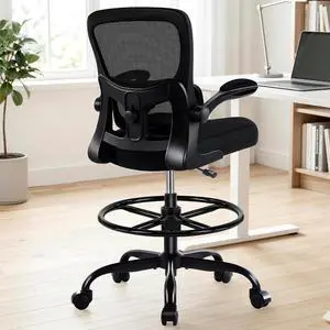 AreShark Drafting Chair - Ergonomic Tall Office Chair with Lumbar Support and Flip-up Armrests - High Standing Desk Chair Breathable Mesh with Adjustable Footrest Ring and Height for Home Office AreShark Drafting Chair - Ergonomic Tall Office Chair with Lumbar Support and Flip-up Armrests - High Standing Desk Chair Breathable Mesh with Adjustable Footrest Ring and Height for Home Office