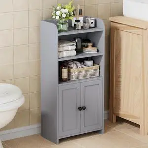 Homhedy Small Bathroom Storage Cabinet, Toilet Paper Storage Cabinet | Bathroom Floor Cabinet with Doors and Shelves, Bathroom Organizers for Small Spaces, 7.9" D x 14.6" W x 31" H, Gray Homhedy Small Bathroom Storage Cabinet, Toilet Paper Storage Cabinet | Bathroom Floor Cabinet with Doors and Shelves, Bathroom Organizers for Small Spaces, 7.9" D x 14.6" W x 31" H, Gray