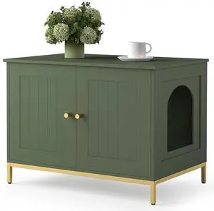 Homhedy 28.3" L Cat Litter Box Enclosure with Metal Frame, Green and Gold | Hidden Litter Box Furniture, Cat House, Pet Storage Cabinet, Fit Most of Litter Box, End Table, Morden Style Homhedy 28.3" L Cat Litter Box Enclosure with Metal Frame, Green and Gold | Hidden Litter Box Furniture, Cat House, Pet Storage Cabinet, Fit Most of Litter Box, End Table, Morden Style
