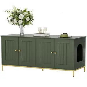 Homhedy 47.2" L Cat Litter Box Enclosure for 2 Cats, Green and Gold | Hidden Litter Box Furniture with Double Room, Cat Washroom, Cat House, Dog-Proof, TV Stand,Metal Frame, Modern Homhedy 47.2" L Cat Litter Box Enclosure for 2 Cats, Green and Gold | Hidden Litter Box Furniture with Double Room, Cat Washroom, Cat House, Dog-Proof, TV Stand,Metal Frame, Modern