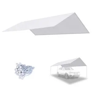 YardGrow 10'x20' Carport Replacement Canopy Cover for Tent Car Shelter Top Tarp Cover w/Bungees, Carport Canopy Top Replacement Cover ONLY (White) YardGrow 10'x20' Carport Replacement Canopy Cover for Tent Car Shelter Top Tarp Cover w/Bungees, Carport Canopy Top Replacement Cover ONLY (White)