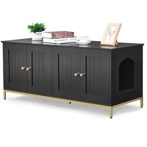 Homhedy 47.2" L Cat Litter Box Enclosure for 2 Cats, Black and Gold | Hidden Litter Box Furniture with Double Room, Cat Washroom, Cat House, Dog-Proof, TV Stand,Metal Frame, Modern Homhedy 47.2" L Cat Litter Box Enclosure for 2 Cats, Black and Gold | Hidden Litter Box Furniture with Double Room, Cat Washroom, Cat House, Dog-Proof, TV Stand,Metal Frame, Modern