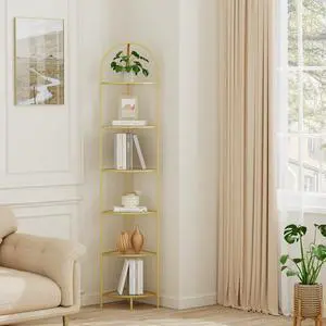 Homhedy 6-Tier Gold Corner Shelf Stand, Metal Corner Bookshelf | Display Shelf, Tempered Glass Shelves, Plant Stand, Storage Rack Shelf for Bedroom, Living Room, Home, Office, Gold Homhedy 6-Tier Gold Corner Shelf Stand, Metal Corner Bookshelf | Display Shelf, Tempered Glass Shelves, Plant Stand, Storage Rack Shelf for Bedroom, Living Room, Home, Office, Gold