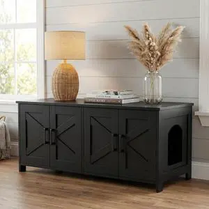 Homhedy 47.2L Cat Litter Box Enclosure for 2 Cats, Black | Wooden Litter Box Furniture Hidden with Double Room, Cat Washroom, Cat House, Dog-Proof, TV Stand,Farmhouse Style Homhedy 47.2L Cat Litter Box Enclosure for 2 Cats, Black | Wooden Litter Box Furniture Hidden with Double Room, Cat Washroom, Cat House, Dog-Proof, TV Stand,Farmhouse Style