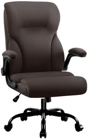 Executive Office Chair,High Back Ergonomic Comfy Desk Chair with Padded Flip-up Armrests,PU Leather Heavy Duty Computer Swivel Rolling Task Chair for Home Office,Adults,Dark Brown Executive Office Chair,High Back Ergonomic Comfy Desk Chair with Padded Flip-up Armrests,PU Leather Heavy Duty Computer Swivel Rolling Task Chair for Home Office,Adults,Dark Brown