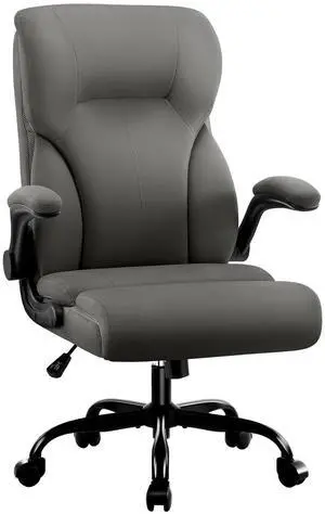 Executive Office Chair,High Back Ergonomic Comfy Desk Chair with Padded Flip-up Armrests and Wheels,PU Leather Heavy Duty Computer Swivel Rolling Task Chair for Home Office,Adults,Gray Executive Office Chair,High Back Ergonomic Comfy Desk Chair with Padded Flip-up Armrests and Wheels,PU Leather Heavy Duty Computer Swivel Rolling Task Chair for Home Office,Adults,Gray