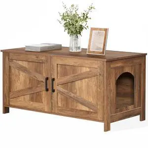 Homhedy 39.4" L Cat Litter Box Enclosure with Barn Door, Rustic Walnut | Wooden Cat Washroom Furniture, Cat House, Pet Storage Cabinet, Dog-Proof, Fit Most of Litter Box, Farmhouse Style Homhedy 39.4" L Cat Litter Box Enclosure with Barn Door, Rustic Walnut | Wooden Cat Washroom Furniture, Cat House, Pet Storage Cabinet, Dog-Proof, Fit Most of Litter Box, Farmhouse Style