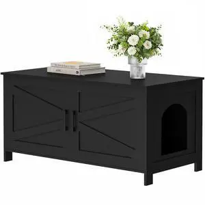 Homhedy 39.4" L Cat Litter Box Enclosure with Barn Door, Black | Wooden Cat Washroom Furniture, Cat House, Pet Storage Cabinet, Dog-Proof, Fit Most of Litter Box, Farmhouse Style Homhedy 39.4" L Cat Litter Box Enclosure with Barn Door, Black | Wooden Cat Washroom Furniture, Cat House, Pet Storage Cabinet, Dog-Proof, Fit Most of Litter Box, Farmhouse Style