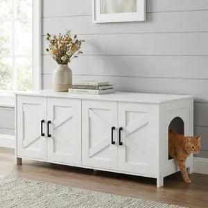 Homhedy 47.2L Cat Litter Box Enclosure for 2 Cats, White | Wooden Litter Box Furniture Hidden with Double Room, Cat Washroom, Cat House, Dog-Proof, TV Stand,Farmhouse Style Homhedy 47.2L Cat Litter Box Enclosure for 2 Cats, White | Wooden Litter Box Furniture Hidden with Double Room, Cat Washroom, Cat House, Dog-Proof, TV Stand,Farmhouse Style