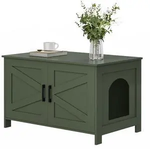 Homhedy 31.5" L Cat Litter Box Enclosure with Barn Door, Green | Wooden Cat Washroom Furniture, Cat House, Pet Storage Cabinet, Dog-Proof, Fit Most of Litter Box, Farmhouse Style Homhedy 31.5" L Cat Litter Box Enclosure with Barn Door, Green | Wooden Cat Washroom Furniture, Cat House, Pet Storage Cabinet, Dog-Proof, Fit Most of Litter Box, Farmhouse Style
