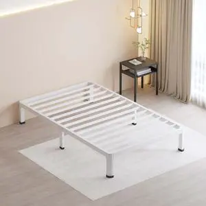 MAF 10 Inch Twin Bed Frames White with Round Corner Legs Mattress Stopper | No Box Spring Needed, Heavy Duty Metal Platform Bed Frame, 3000 LBS Steel Slats Support, Easy Assembly, Noise Free MAF 10 Inch Twin Bed Frames White with Round Corner Legs Mattress Stopper | No Box Spring Needed, Heavy Duty Metal Platform Bed Frame, 3000 LBS Steel Slats Support, Easy Assembly, Noise Free