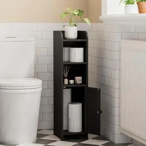 Homhedy Small Bathroom Storage Cabinet, Narrow Toilet Paper Cabinet | Corner Floor Cabinet with Door and Shelves, Slim Bathroom Cabinet for Small Spaces, 9.8" D x 7.9" W x 31" H, Black Homhedy Small Bathroom Storage Cabinet, Narrow Toilet Paper Cabinet | Corner Floor Cabinet with Door and Shelves, Slim Bathroom Cabinet for Small Spaces, 9.8" D x 7.9" W x 31" H, Black