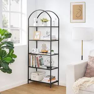 Homhedy 5-Tier Tall Black Bookshelf, Arched Bookcase with Glass Shelves | Modern Arched Display Racks, Metal Bookcase, Storage Shelf for Home, Office,Living Room,Bedroom, 11.8" D x 23.6" W x 62.2" H Homhedy 5-Tier Tall Black Bookshelf, Arched Bookcase with Glass Shelves | Modern Arched Display Racks, Metal Bookcase, Storage Shelf for Home, Office,Living Room,Bedroom, 11.8" D x 23.6" W x 62.2" H