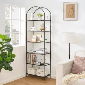 Homhedy 6-Tier Tall Black Bookshelf, Arched Bookcase with Glass Shelves | Modern Arched Display Racks, Metal Bookcase, Storage Shelf for Home, Office,Living Room,Bedroom, 11.8" D x 23.6" W x 73.6" H Homhedy 6-Tier Tall Black Bookshelf, Arched Bookcase with Glass Shelves | Modern Arched Display Racks, Metal Bookcase, Storage Shelf for Home, Office,Living Room,Bedroom, 11.8" D x 23.6" W x 73.6" H