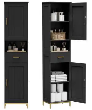 Homhedy 67" H Bathroom Storage Cabinet, Tall Bathroom Cabinet, Black | Narrow Cabinet with Doors and Drawer, Adjustable Shelves, Floor Cabinet for Bathroom, Living Room, Kitchen, Dining Room Homhedy 67" H Bathroom Storage Cabinet, Tall Bathroom Cabinet, Black | Narrow Cabinet with Doors and Drawer, Adjustable Shelves, Floor Cabinet for Bathroom, Living Room, Kitchen, Dining Room