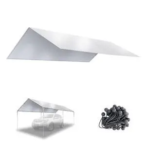 YardGrow 10'x20' Carport Replacement Canopy Cover for Tent Car Shelter Top Tarp Cover w/Bungees, Carport Canopy Top Replacement Cover ONLY (Silver) YardGrow 10'x20' Carport Replacement Canopy Cover for Tent Car Shelter Top Tarp Cover w/Bungees, Carport Canopy Top Replacement Cover ONLY (Silver)