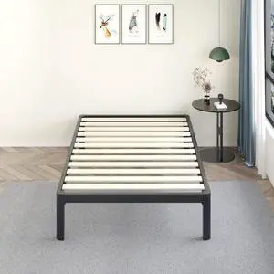 MAF 14 Inch Twin Platform Bed Frame with Wooden Slats and Round Corner Legs | 3500 Lbs Heavy Duty Metal Support, Anti-Collision, Under-bed Storage, No Box Spring Needed, Easy Assembly, No side legs MAF 14 Inch Twin Platform Bed Frame with Wooden Slats and Round Corner Legs | 3500 Lbs Heavy Duty Metal Support, Anti-Collision, Under-bed Storage, No Box Spring Needed, Easy Assembly, No side legs