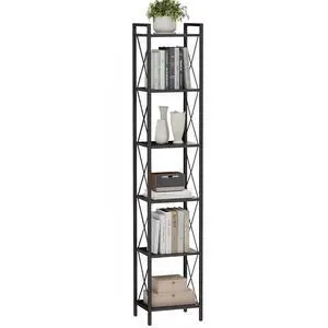 Homhedy 6 Tier Small Bookshelf, Tall Narrow Bookcase, Metal Book Shelf | Industrial Style for Small Spaces, Home, Office, Living Room, Kitchen, Bedroom , 10.4" D x 13" W x 67.4" H, Black Homhedy 6 Tier Small Bookshelf, Tall Narrow Bookcase, Metal Book Shelf | Industrial Style for Small Spaces, Home, Office, Living Room, Kitchen, Bedroom , 10.4" D x 13" W x 67.4" H, Black