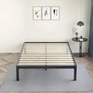 MAF 14 Inch Full Platform Bed Frame with Wooden Slats and Round Corner Legs | 3500 Lbs Heavy Duty Metal Support, Anti-Collision, Under-bed Storage, No Box Spring Needed, Easy Assembly, No side legs MAF 14 Inch Full Platform Bed Frame with Wooden Slats and Round Corner Legs | 3500 Lbs Heavy Duty Metal Support, Anti-Collision, Under-bed Storage, No Box Spring Needed, Easy Assembly, No side legs