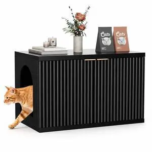 Homhedy Cat Litter Box Enclosure,Modern Fluted Accent,Black | Wooden Cat Washroom Furniture, Indoor Cat House, Pet Storage Cabinet, Dog-Proof, Mid Century Modern Style Homhedy Cat Litter Box Enclosure,Modern Fluted Accent,Black | Wooden Cat Washroom Furniture, Indoor Cat House, Pet Storage Cabinet, Dog-Proof, Mid Century Modern Style