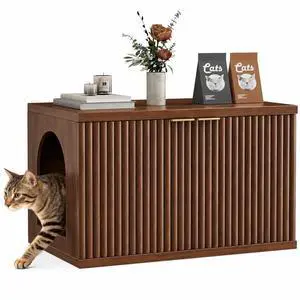 Homhedy Cat Litter Box Enclosure,Modern Fluted Accent,Reddish Brown | Wooden Cat Washroom Furniture, Indoor Cat House, Pet Storage Cabinet, Dog-Proof, Mid Century Modern Style Homhedy Cat Litter Box Enclosure,Modern Fluted Accent,Reddish Brown | Wooden Cat Washroom Furniture, Indoor Cat House, Pet Storage Cabinet, Dog-Proof, Mid Century Modern Style