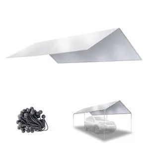 YardGrow 10x20ft Outdoor Carport Replacement Canopy Cover for Tent Car Shelter Top Tarp Cover w/Bungees, Carport Canopy Top Replacement Cover ONLY (Silver) YardGrow 10x20ft Outdoor Carport Replacement Canopy Cover for Tent Car Shelter Top Tarp Cover w/Bungees, Carport Canopy Top Replacement Cover ONLY (Silver)