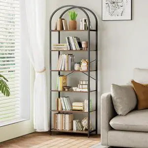 Homhedy 6-Tier Arched Bookshelf, Display Racks, Tall Book Shelf, 73.6" H | Wood and Metal Bookcase, Industrial Display Standing Shelf Unit, for Home, Office, Living Room, Bedroom, Rustic Brown Homhedy 6-Tier Arched Bookshelf, Display Racks, Tall Book Shelf, 73.6" H | Wood and Metal Bookcase, Industrial Display Standing Shelf Unit, for Home, Office, Living Room, Bedroom, Rustic Brown