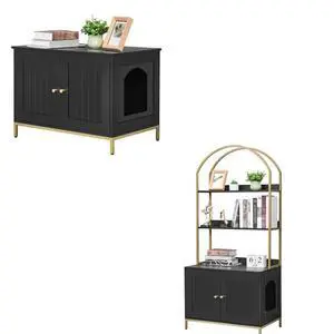 Homhedy Cat Litter Box Enclosure, Litter Box Furniture Hidden with 2-Tier Storage Shelves,Black Homhedy Cat Litter Box Enclosure, Litter Box Furniture Hidden with 2-Tier Storage Shelves,Black