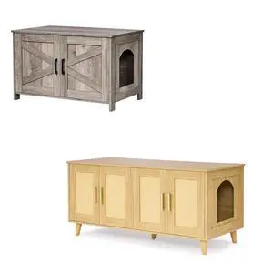Homhedy Greige Cat Litter Box Enclosure and Boho Cat Litter Box Enclosure for 2 Cats Homhedy Greige Cat Litter Box Enclosure and Boho Cat Litter Box Enclosure for 2 Cats