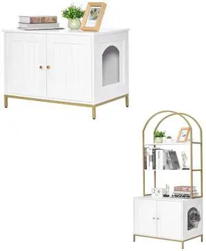 Homhedy Cat Litter Box Enclosure, Litter Box Furniture Hidden with 2-Tier Storage Shelves Homhedy Cat Litter Box Enclosure, Litter Box Furniture Hidden with 2-Tier Storage Shelves