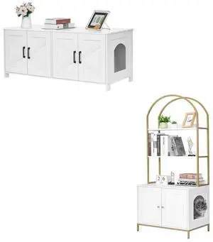 Homhedy Double Room Cat Litter Box Enclosure and Litter Box Furniture Hidden with 2-Tier Storage Shelves Homhedy Double Room Cat Litter Box Enclosure and Litter Box Furniture Hidden with 2-Tier Storage Shelves