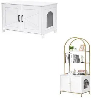 Homhedy Cat Litter Box Enclosure with Barn Door and Litter Box Furniture Hidden with 2-Tier Storage Shelves Homhedy Cat Litter Box Enclosure with Barn Door and Litter Box Furniture Hidden with 2-Tier Storage Shelves